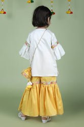 White Embroidered Kurta Sharara Set For Girls